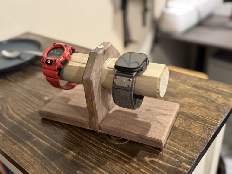 Wood watch stand with two watches