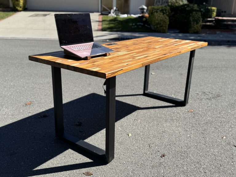 Hardwood desk with laptop