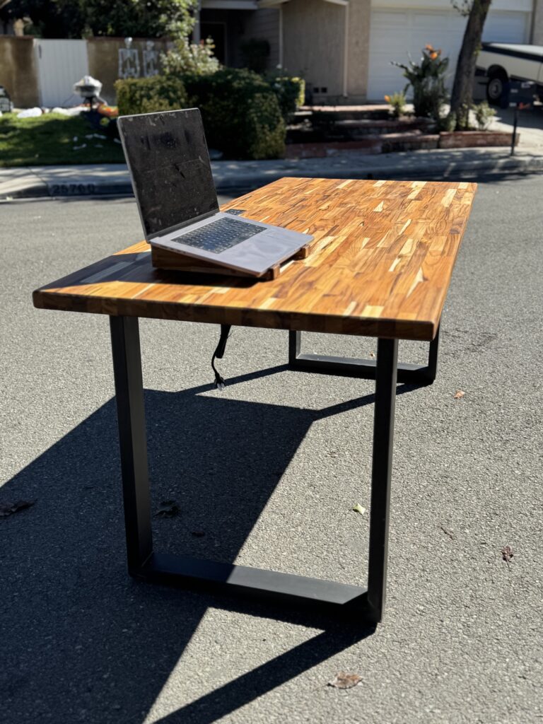 Hardwood desk with steel legs